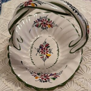 Floral Ceramic Basket with Handle